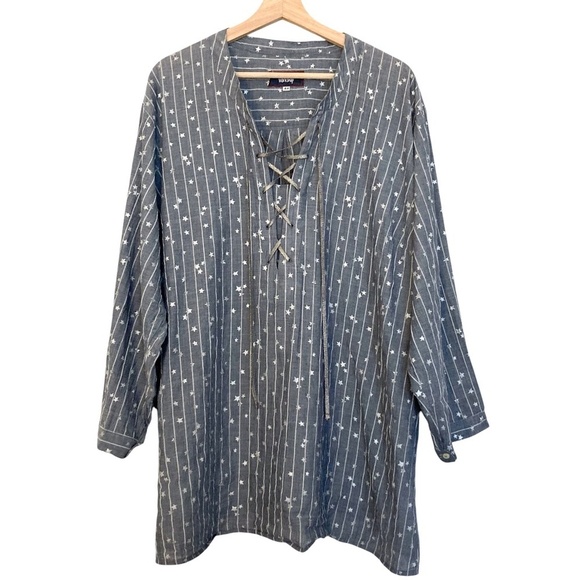 JOHNNY WAS WORKSHOP Stars & Stripes Lace-Up Top Gray Chambray Boho - Picture 6 of 13